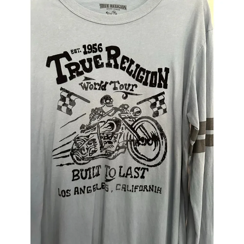 True Religion Men's Blue Built to Last World Tour Crew Neck Sweatshirt Size XL